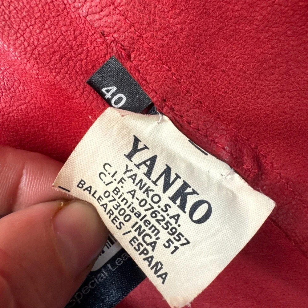 YANKO Suede Leather Moto Jacket Womens 40 Red Long Sleeve Full Zip Outerwear